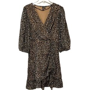 Vero Moda animal print dress flounce on bottom lined sheer sleeves sz M
